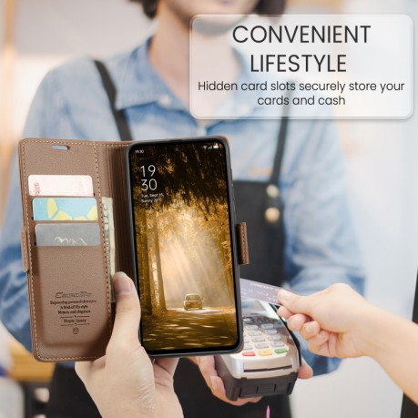 Чехол-книжка CaseMe 023 Butterfly Buckle Litchi Texture RFID Anti-theft Leather для OPPO Reno12 F/12 FS 5G - коричневый