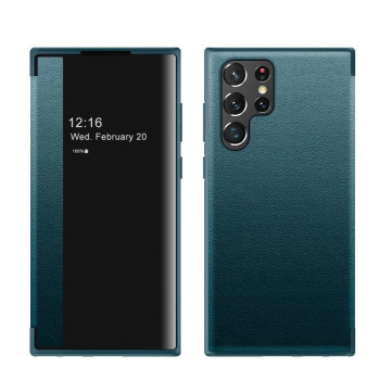 Чехол-книжка Side Window View на Samsung Galaxy S22 Ultra 5G - зеленый