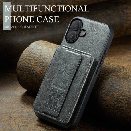 Чехол Fierre Shann Oil Wax Cow Leather Card Holder на iPhone 16 - серый