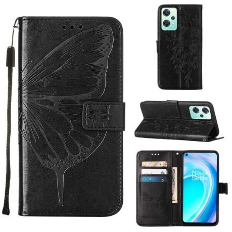 Чехол-книжка Embossed Butterfly для Realme 9 Pro/OnePlus Nord CE 2 Lite 5G - черный