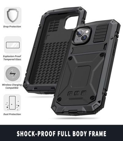 Протиударний металевий чохол вологозахисний R-JUST Dustproof на iPhone 14/13 - чорний