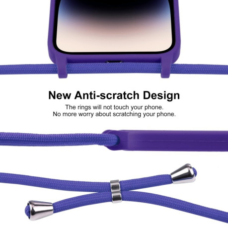 Чехол Crossbody Lanyard Liquid Silicone Caseна iPhone 15 Pro - фиолетовый