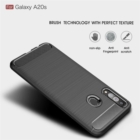 Противоударный чехол Brushed Texture Carbon Fiber на Samsung Galaxy A20s-черный