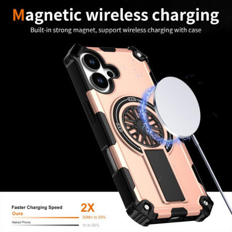 Противоударный чехол Shockproof Kickstand Metallic Shaft MagSafe на iPhone 17 - золото