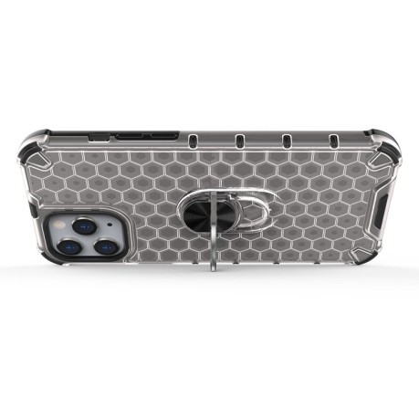 Противоударный чехол Honeycomb Ring Holder на iPhone 12/12 Pro - серый