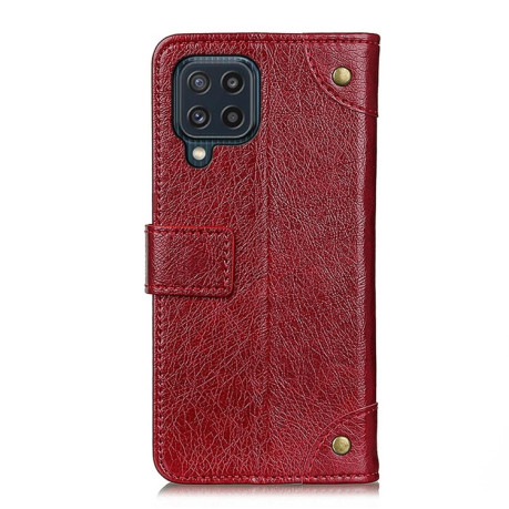 Чехол-книжка Copper Buckle Nappa Texture на Samsung Galaxy M32/A22 4G - винно-красный