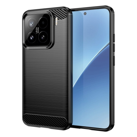 Противоударный чехол Brushed Texture Carbon Fiber на Xiaomi 15 - черный