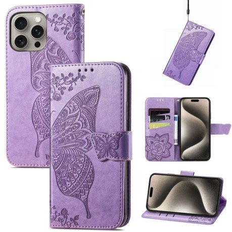 Чохол-книжка Butterfly Love Flower Embossed для iPhone 16 Pro Max - Lavender