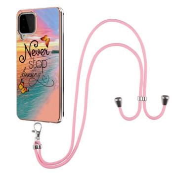 Противоударный чехол Electroplating with Lanyard для Samsung Galaxy M32/A22 4G - Butterfly