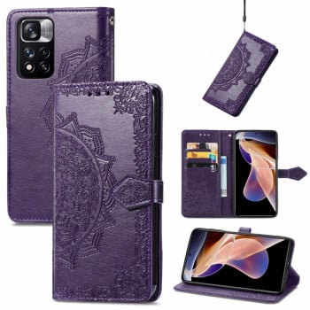 Чехол-книжка Lucky Clover Halfway Mandala Embossing Pattern на Xiaomi Redmi Note 11 Pro 5G (China)/11 Pro+ - фиолетовый