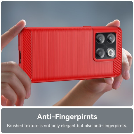 Противоударный чехол Brushed Texture Carbon Fiber на OnePlus 10T/Ace Pro - красный
