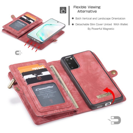 Чехол-кошелек CaseMe 008 Series Zipper Style на Samsung Galaxy S20- красный