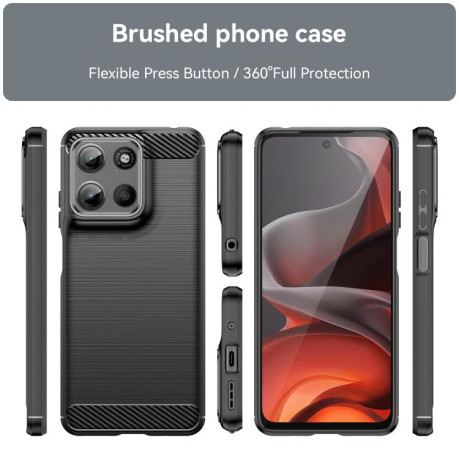 Противоударный чехол Brushed Texture Carbon Fiber на Motorola Moto G15 - черный