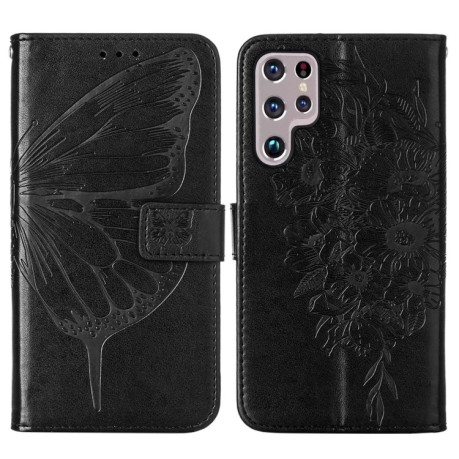 Чехол-книжка Embossed Butterfly для Samsung Galaxy S22 Ultra 5G - черный