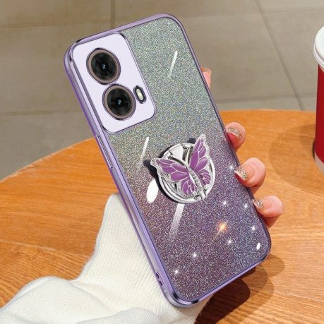 Протиударний чохол Plated Gradient Glitter Butterfly Holder для Motorola Moto G85 - фіолетовий