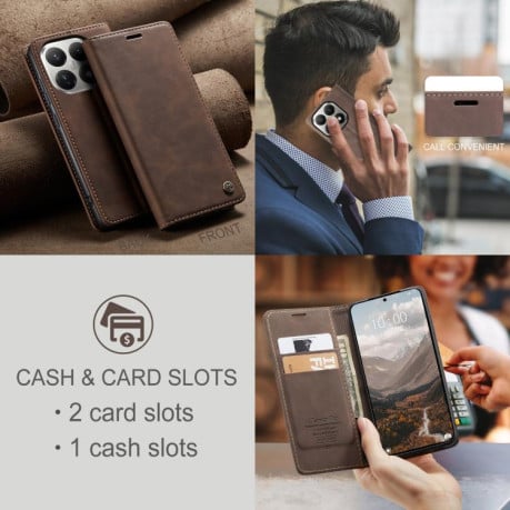 Чехол-книжка CaseMe-013 многофункциональный с кармашком на карт на Xiaomi 15T - кофейный