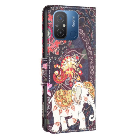 Чехол-книжка Colored Drawing Pattern для Xiaomi Redmi Poco C55/Redmi 12C/11A- Flowers Elephant