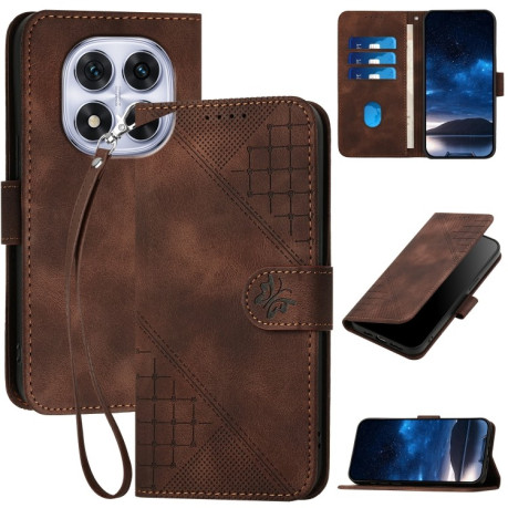 Чохол-книжка Grid Butterfly Embossed Pattern Flip Leather для Xiaomi Redmi Note 14 Pro 5G/Poco X7 - кавовий