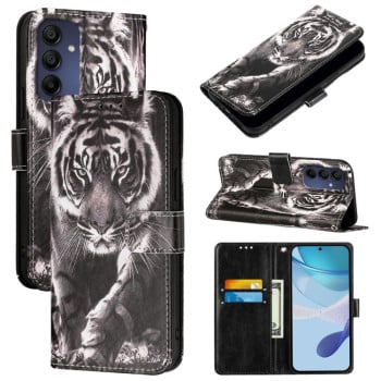 Чехол-книжка Colored Drawing Pattern Plain Weave Leather для Samsung Galaxy A16 5G - Black And White Tiger