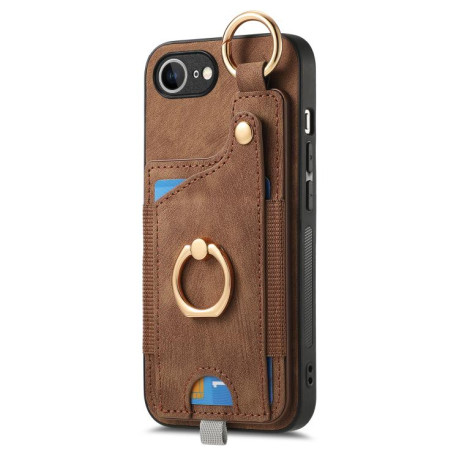 Чехол Retro Skin-feel Ring Card Bag для iPhone 16e - коричневый