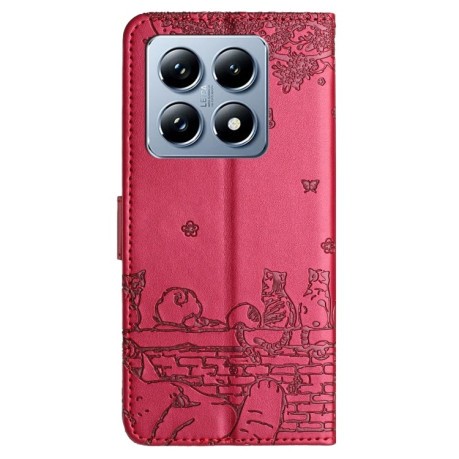 Чохол-книжка Cat Embossing Pattern на Xiaomi 14T Pro - червоний