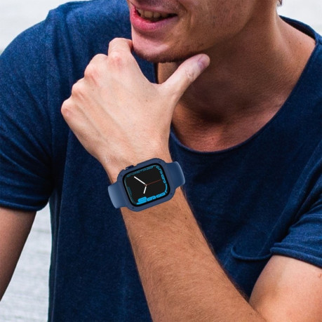 Противоударная накладка с защитным стеклом 2 in 1 Screen для Apple Watch Series 8 / 7 41mm - синяя