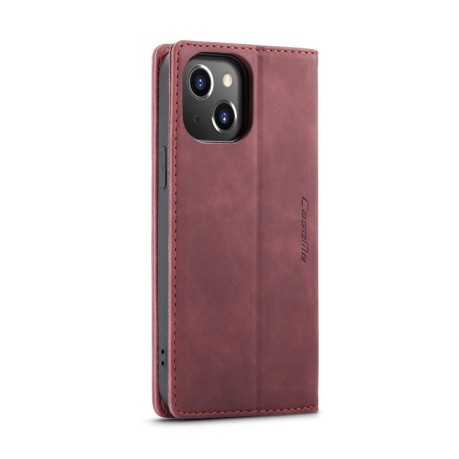 Кожаный чехол CaseMe-013 Multifunctional на iPhone 15 Plus - винно-красный