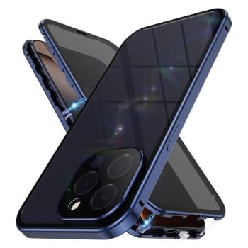 Двусторонний магнитный чехол Anti spy glass Four-corner Magnetic Metal для iPhone 16 Pro Max - синий