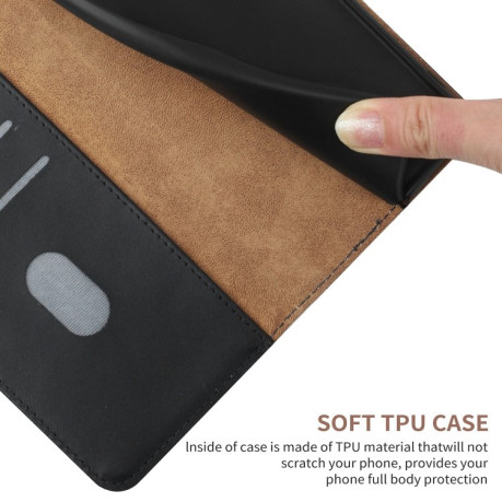 Кожаный чехол-книжка Genuine Leather Fingerprint-proof для Samsung Galaxy A55 5G - черный
