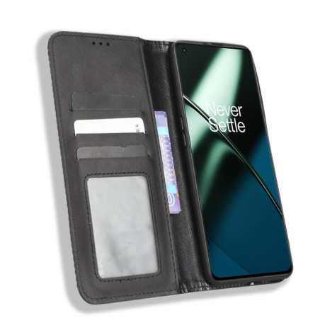 Чехол-книжка Magnetic Buckle Retro Crazy Horse Texture на OnePlus 11 5G - черный