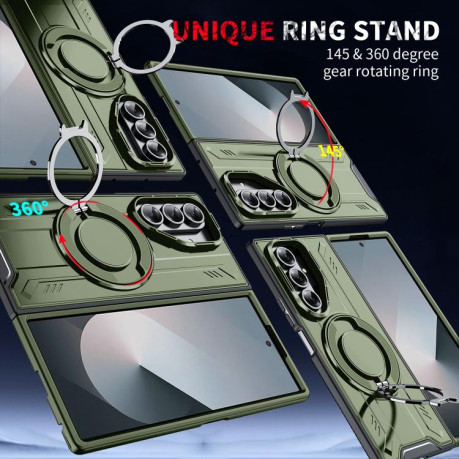 Ударозахисний чохол Transparent MagSafe Magnetic Rotating Ring Holder для Samsung Galaxy Fold 7 5G - зелений