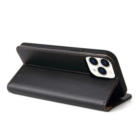 Кожаный чехол-книжка Fierre Shann Genuine leather на iPhone 13 Pro Max - черный