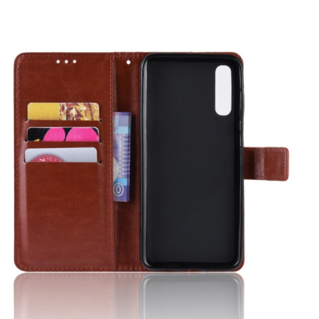 Кожаный чехол-книжка Magnetic Buckle Retro Texture на Samsung Galaxy A70-коричневый