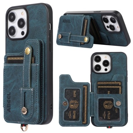 Чохол протиударний ABEEL Litchi Texture Card Bag для iPhone 15 Plus - синій