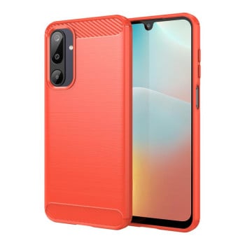 Противоударный чехол Brushed Texture Carbon Fiber на Samsung Galaxy M16 5G - красный