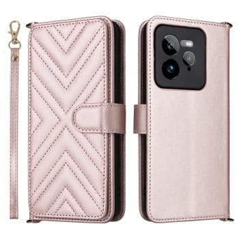 Чохол-книжка Multifunctional 6-Card Slots Leather на Realme GT 7 Pro - рожевий