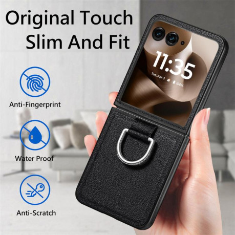 Противоударний чехол Litchi Texture на Motorola Razr 60 Ultra - чорний