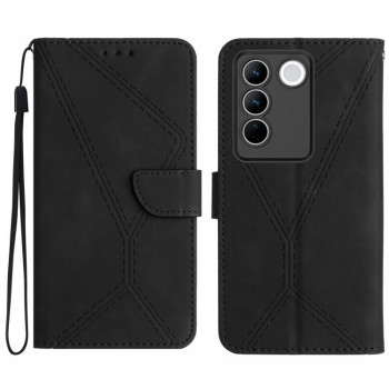 Чехол-книжка Stitching Embossed Leather для Vivo V27E 4G Global - черный