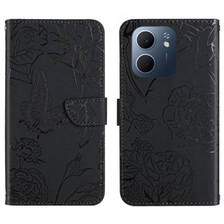 Чехол-книжка с мягкой фактурой и тиснением Butterfly на OPPO A5x 4G Global / 5G Global - черный