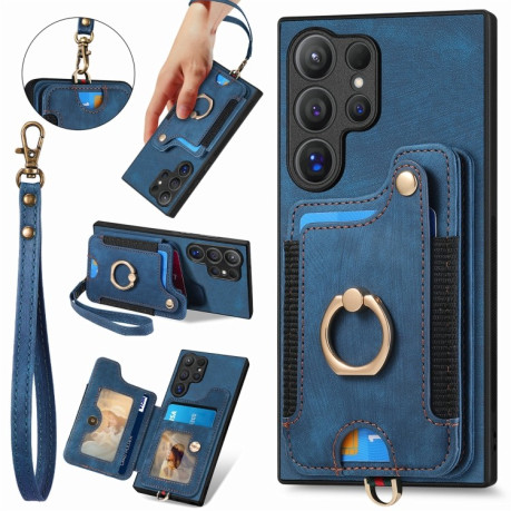 Чехол Retro Skin Feel Amile для Samsung Galaxy S24 Ultra 5G - синий