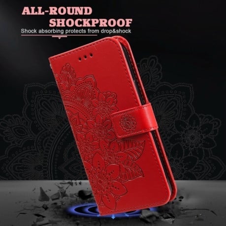 Чехол-книжка 7-petal Flowers Embossing для OPPO Reno11 F Global / F25 Pro Global - красный