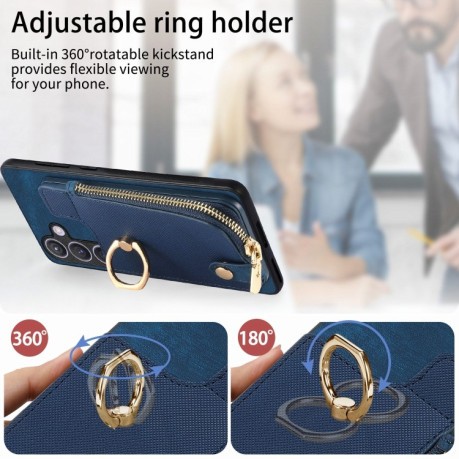 Чехол Cross Leather Ring Vertical Zipper Wallet для Samsung Galaxy S24+ 5G - синий