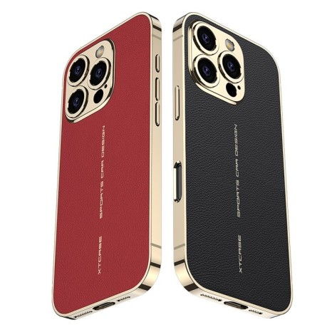 Противоударный чехол GKK Plated Plain Leather для iPhone 16 Pro - черный