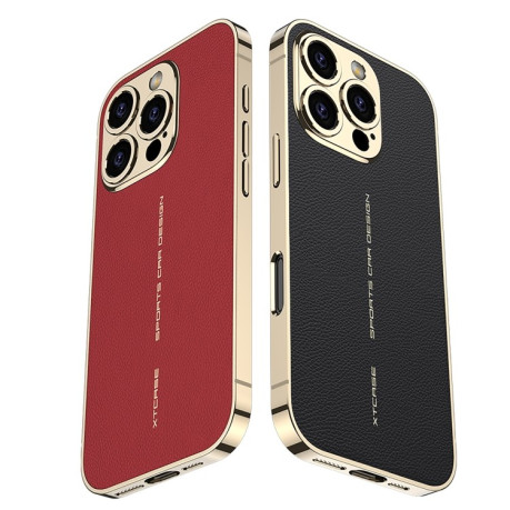 Противоударный чехол GKK Plated Plain Leather для iPhone 16 Pro Max - красный