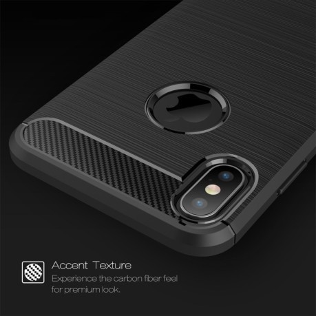 Противоударный чехол Brushed Texture Carbon Fiber на  iPhone XS Max черный
