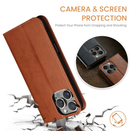 Шкіряний чохол-книжка Fierre Shann Genuine leather для iPhone 16 Pro - коричневий