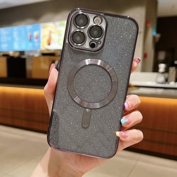 Противоударный чехол Glitter Electroplating MagSafe TPU для iPhone 16 Pro - черный