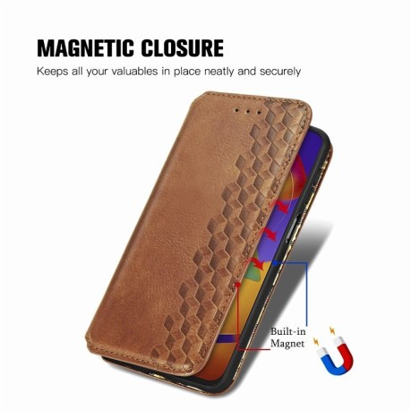 Чехол-книжка Cubic Grid на Samsung Galaxy M31S - коричневый