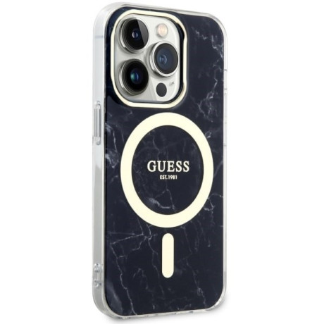 Оригинальный чехол Guess Marble MagSafe для iPhone 14 Pro Max - black