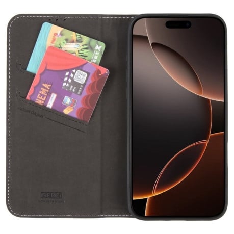Чохол протиударний GEBEI Top-grain Horizontal Flip Leather для iPhone 16 Pro Max - чорний